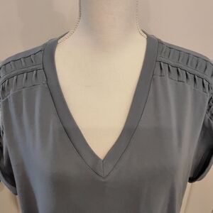 Cupio Charcoal Grey With hints of BLUE V-Neck Blouse